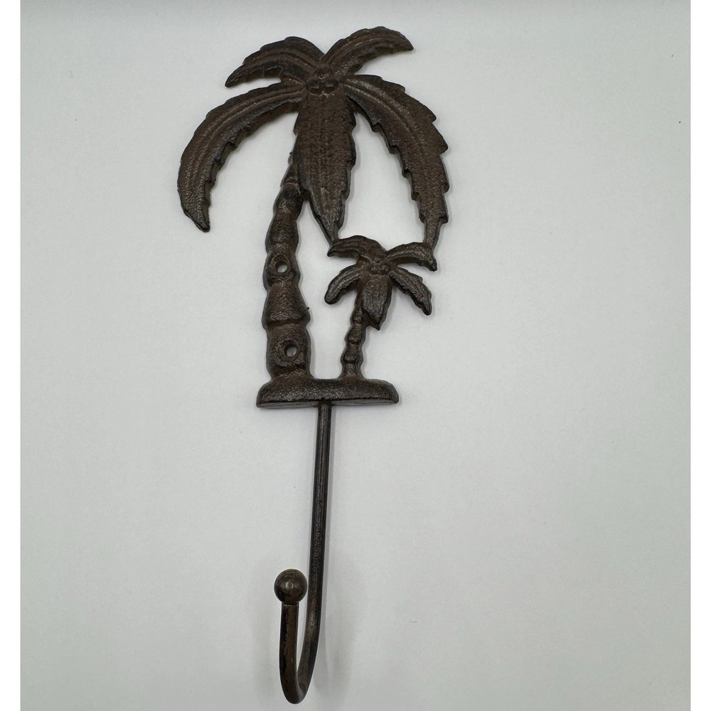 Vintage Palm Tree Key Robe Wall Hook Tropical Beach House Cast Iron Metal